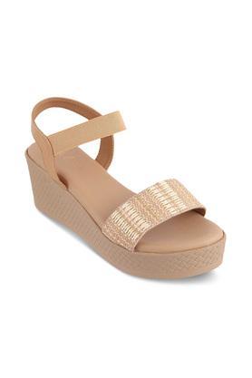 synthetic slip-on women's sandals - natural