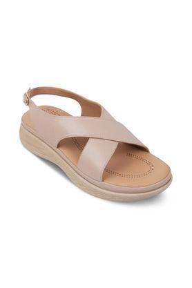 synthetic slip-on women's sandals - natural