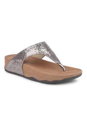 synthetic slip-on women's sandals - pewter