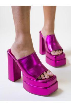 synthetic slip-on women casual wear heels - magenta