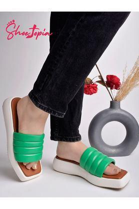 synthetic slip-on women casual wear sandals - green