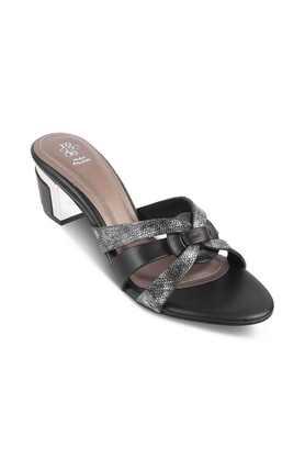 synthetic slip-on women sandals - black