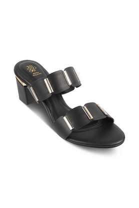 synthetic slip-on women sandals - black