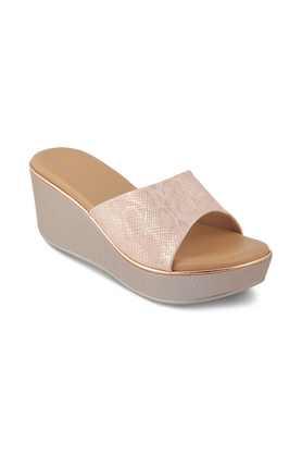 synthetic slip-on women sandals - champagne