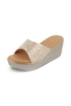 synthetic slip-on women sandals - gold