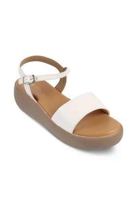 synthetic slip-on women sandals - white