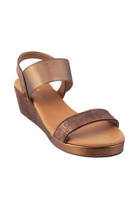 synthetic slip on womens casual sandals - bronze