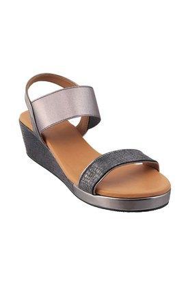 synthetic slip on womens casual sandals - gunmetal