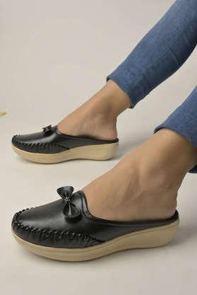 synthetic slipon girls casual loafers - black