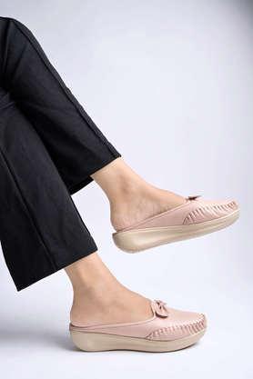 synthetic slipon girls casual loafers - peach