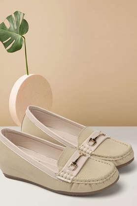 synthetic slipon women's casual loafers - cream