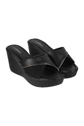 synthetic slipon women's casual sandals - black