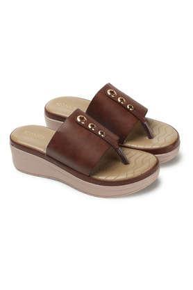 synthetic slipon women's casual sandals - brown