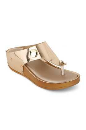 synthetic slipon women's casual sandals - brown