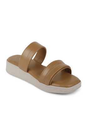 synthetic slipon women's casual sandals - camel