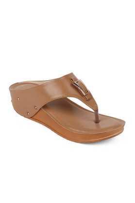 synthetic slipon women's casual sandals - camel