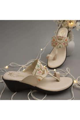 synthetic slipon women's casual sandals - cream