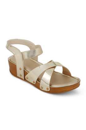 synthetic slipon women's casual sandals - gold