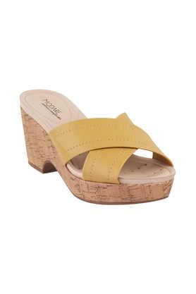 synthetic slipon women's casual sandals - mustard