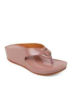 synthetic slipon women's casual sandals - peach