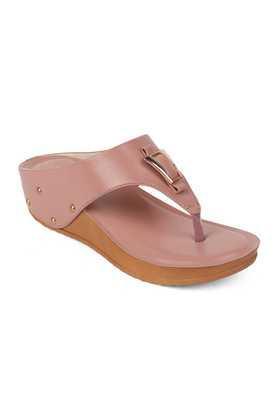 synthetic slipon women's casual sandals - peach