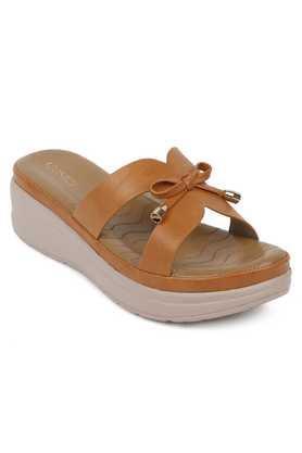 synthetic slipon women's casual sandals - tan