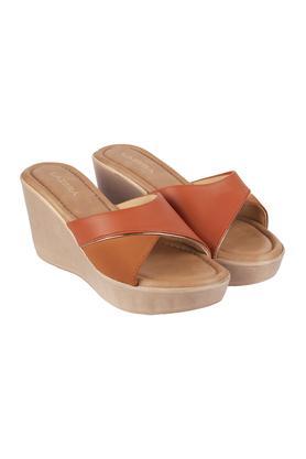 synthetic slipon women's casual sandals - tan