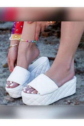 synthetic slipon women's casual sandals - white