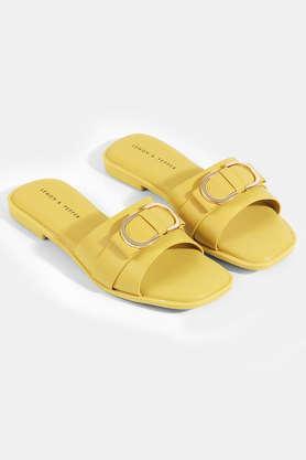 synthetic slipon women's casual slides - yellow