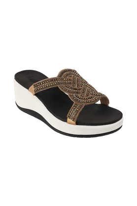 synthetic slipon women's ethnic sandals - bronze