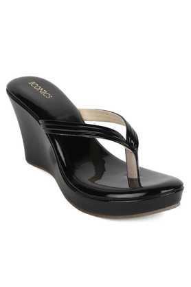 synthetic slipon women's party wear sandals - black