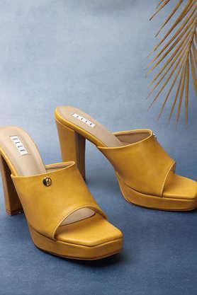 synthetic slipon women's party wear sandals - yellow