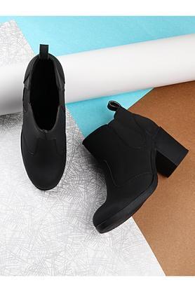 synthetic slipon womens casual boots - black