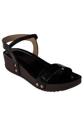synthetic slipon womens casual sandals - black