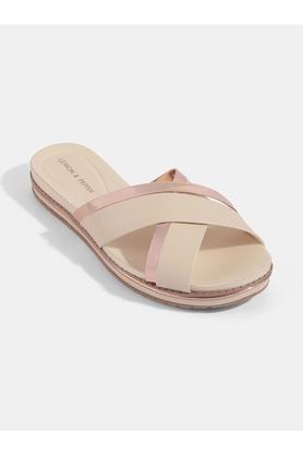 synthetic slipon womens casual sandals - cream