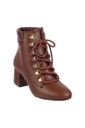 synthetic slipon womens formal boots - camel