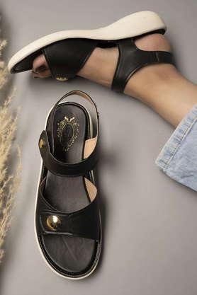 synthetic velcro girls casual sandals - black