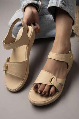 synthetic velcro girls casual sandals - cream