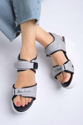 synthetic velcro girls casual sandals - grey