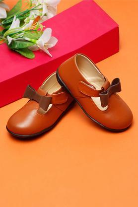 synthetic velcro girls party wear ballerinas - brown