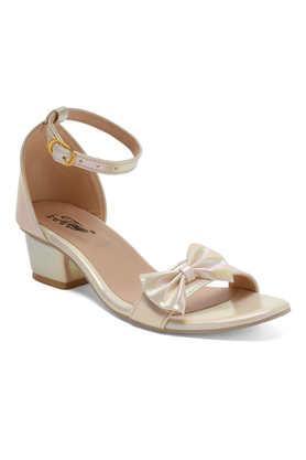 synthetic velcro girls party wear sandals - gold