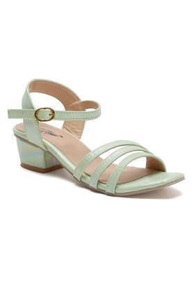 synthetic velcro girls party wear sandals - green