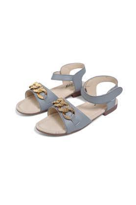 synthetic velcro girls party wear sandals - grey