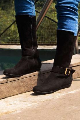 synthetic zipper women's boots - black