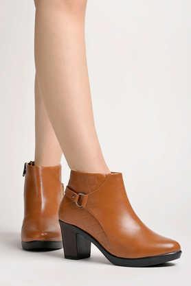 synthetic zipper women's boots - tan