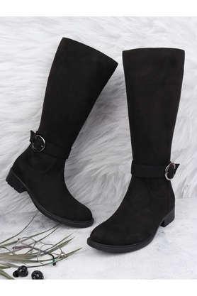 synthetic zipper women's casual boots - black
