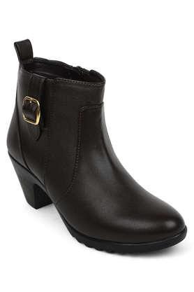 synthetic zipper women's casual boots - brown