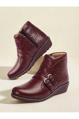 synthetic zipper women's casual boots - maroon