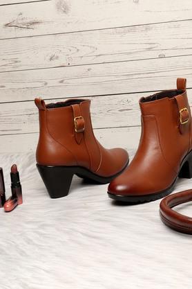 synthetic zipper women's casual boots - tan
