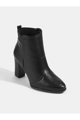 synthetic zipper womens casual boots - black